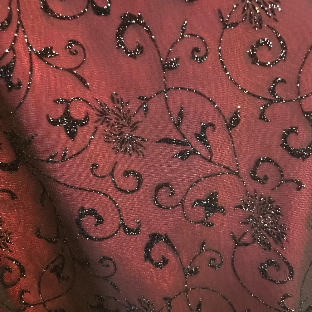 NWT Betsy & Adam Y2K sheer velvet burnout floral burgundy glittery formal dress - Picture 4 of 13